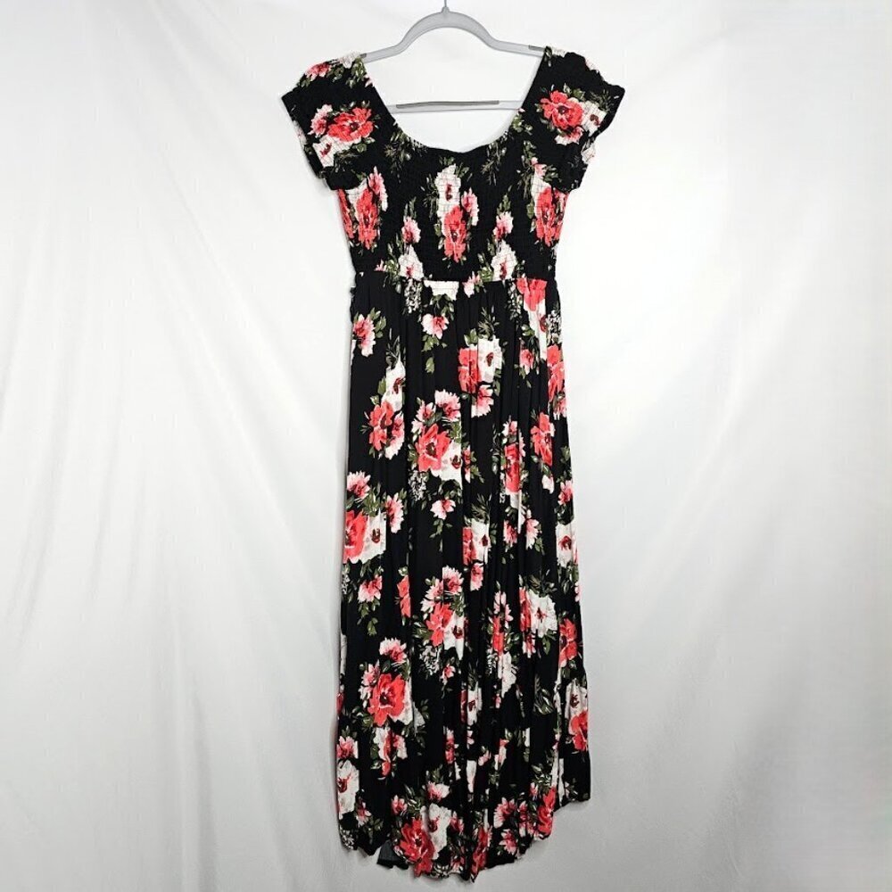 TORRID Challis Maxi Dress size 00 M 10 BLACK PINK & WHITE Floral Hi-Low Summer - Picture 10 of 11